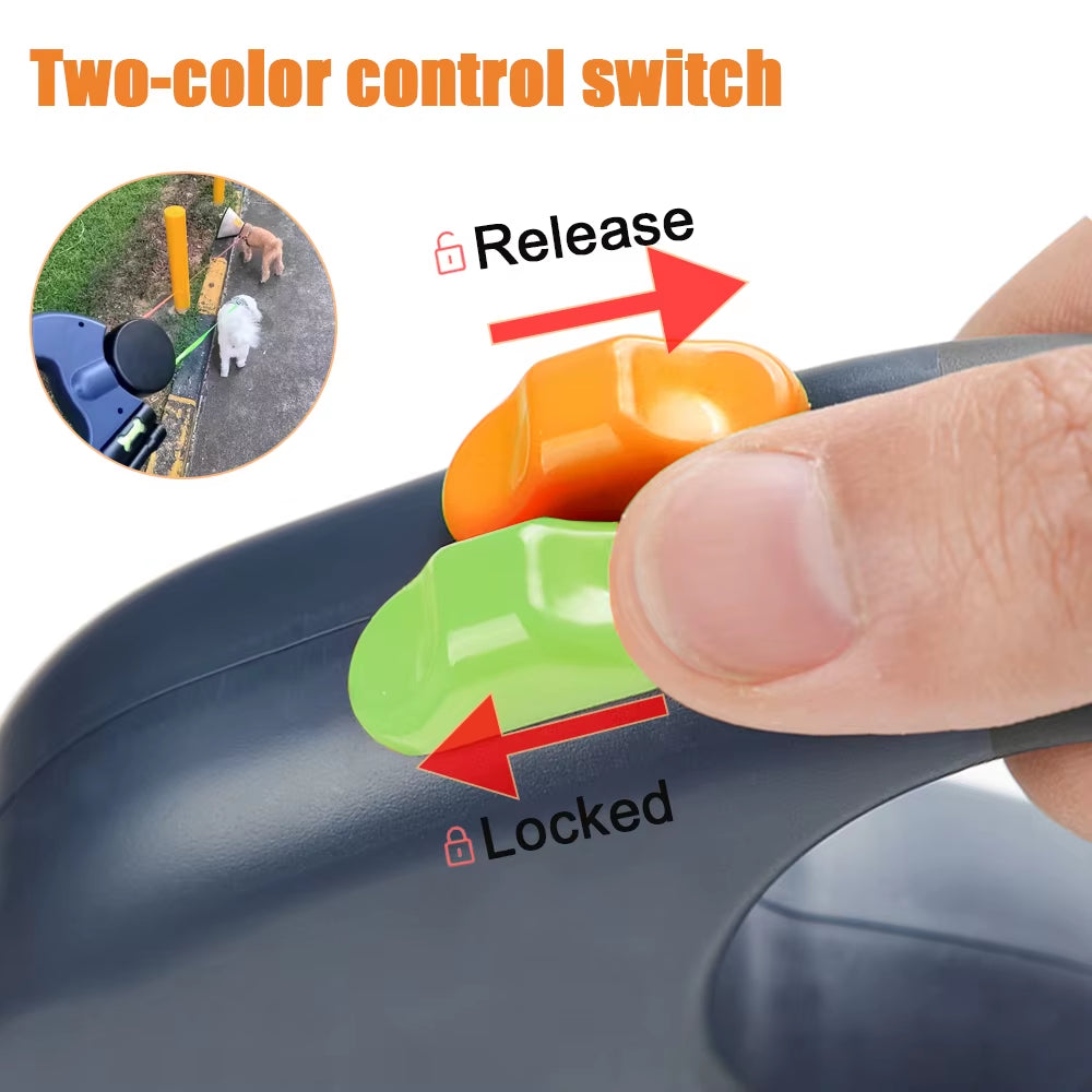 3M Retractable Dog Leash for Small Dogs Reflective Dual Pet Leash Lead 360 Swivel No Tangle Double Dog Walking Leash with Lights